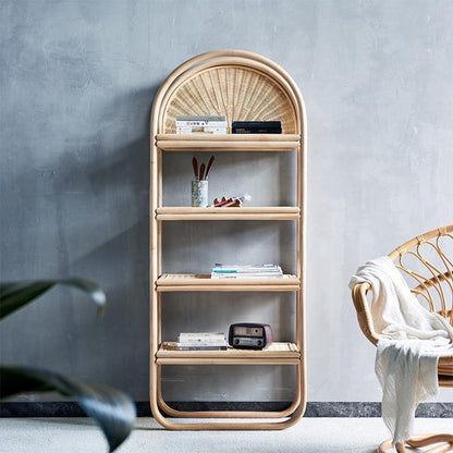 Derek Rattan Bookcase, Shelving Unit, Oak-Weilai Concept-Weilai Concept