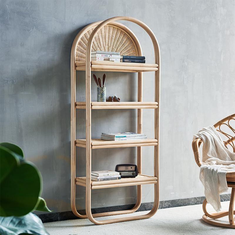 Derek Rattan Bookcase, Shelving Unit, Oak-Weilai Concept-Weilai Concept