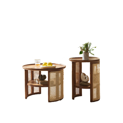 bakula wood coffee table, rattan coffee table in living room