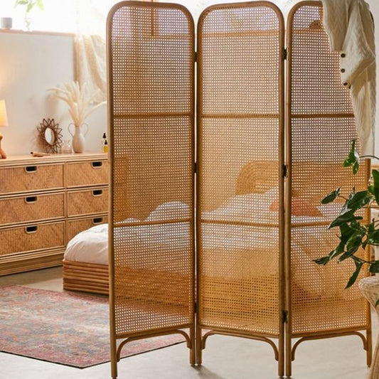 Charlesworth Rattan Room Divider/ Folding Screen, Oak-Weilai Concept-Weilai Concept