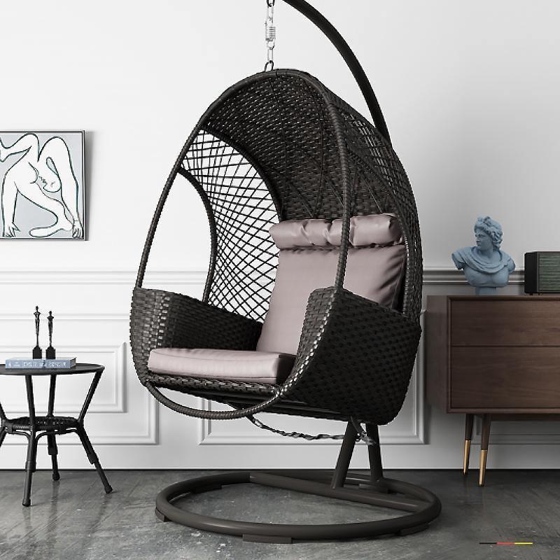 Cottle Rattan Garden Hanging Egg Chair with Stand, Indoor/ Outdoor Furniture-Weilai Concept-Weilai Concept
