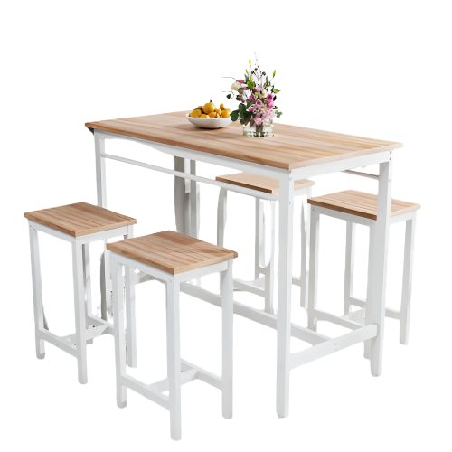 5 Piece Modern Kitchen Table Set With Four Bar Stools