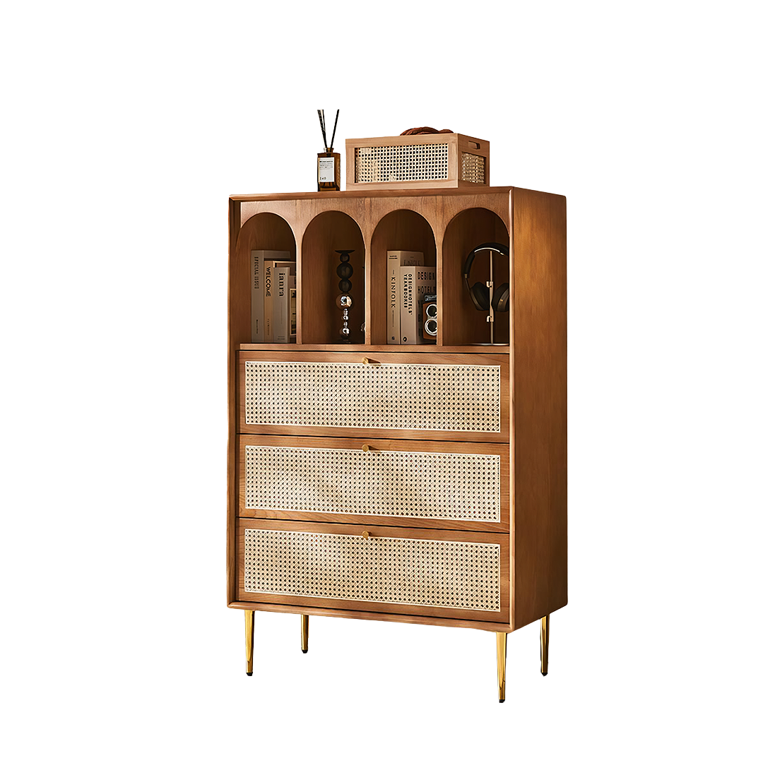 maasai tall sideboard, rattan & solid wood cabinet sideboard in dining room