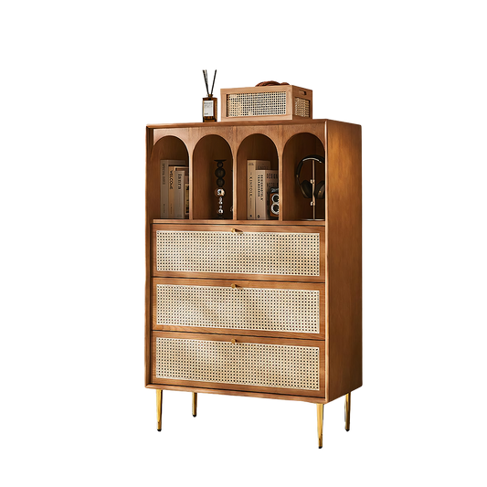 maasai tall sideboard, rattan & solid wood cabinet sideboard in dining room