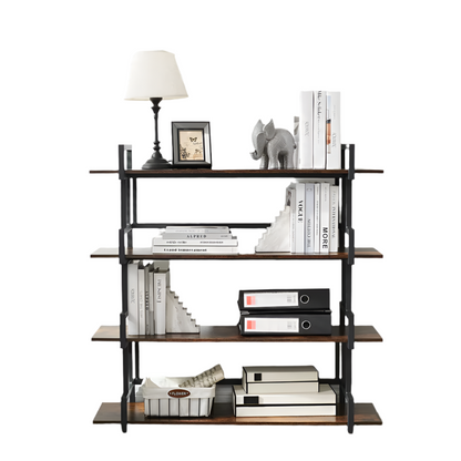Industrial 4-tier Bookshelves, Metal And Wood Bookshelves, Open Widescreen Storage Bookshelves