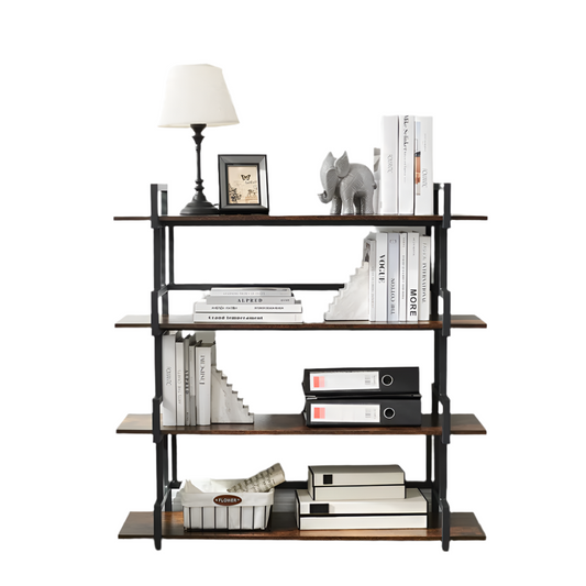 Industrial 4-tier Bookshelves, Metal And Wood Bookshelves, Open Widescreen Storage Bookshelves