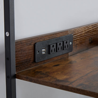 Coffee Bar Cabinet With Power Outlet, 3 Floor Wine Cooler Bar Counter For Home, Dining Room, Kitchen, Vintage Brown