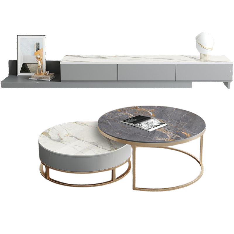 lvinta grey round nesting coffee table, gold base coffee table in living room