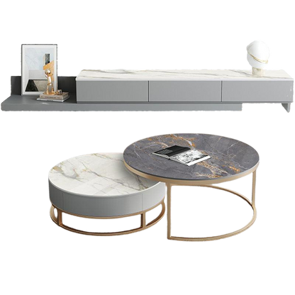 lvinta grey round nesting coffee table, gold base coffee table in living room