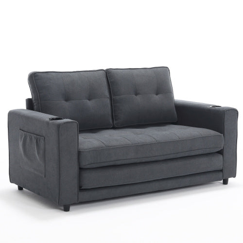 3-in-1 Upholstered Futon Sofa Convertible Sofa Bed,Foldable Tufted Loveseat With Pull Out Sleeper Couch Bed