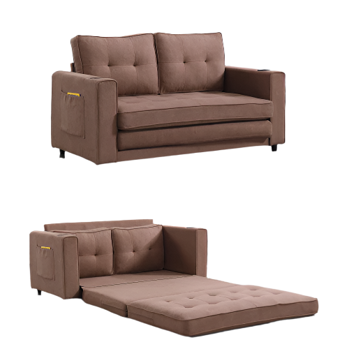 3-in-1 Upholstered Futon Sofa Convertible Floor Sofa Bed,Foldable Tufted Loveseat With Pull Out Sleeper Couch Bed