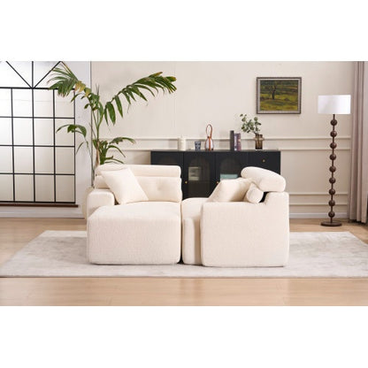 LY-029B WHITE COMPRESSION SOFA Combining Chaise Lounge With 3-seater  Wood Grain Chenille Fabric, Full Sponge Compression Sofa,combined Sofa With 2 Pillows For Living Home Furniture