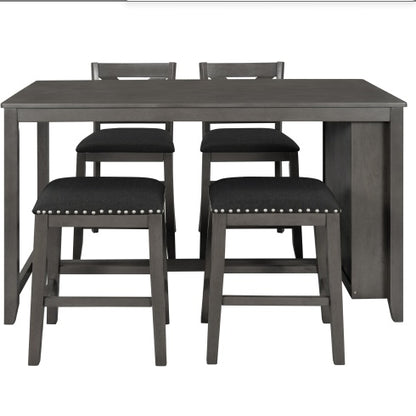 TOPMAX 5 Pieces Counter Height Rustic Farmhouse Dining Room Wooden Bar Table Set With 2 Stools And 2 Chairs, Gray