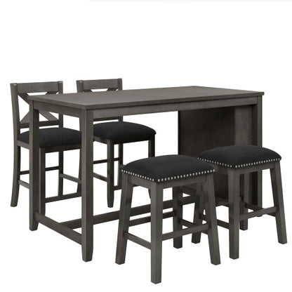 TOPMAX 5 Pieces Counter Height Rustic Farmhouse Dining Room Wooden Bar Table Set With 2 Stools And 2 Chairs, Gray