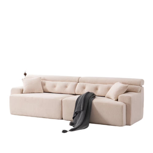 LY-029 APRICOT COMPRESSION SOFA 4-seater Combined Sofa, Wood Grain Chenille Fabric, Full Sponge Compression Sofa,combined Sofa With 2 Pillows For Living Home Furniture Apartment