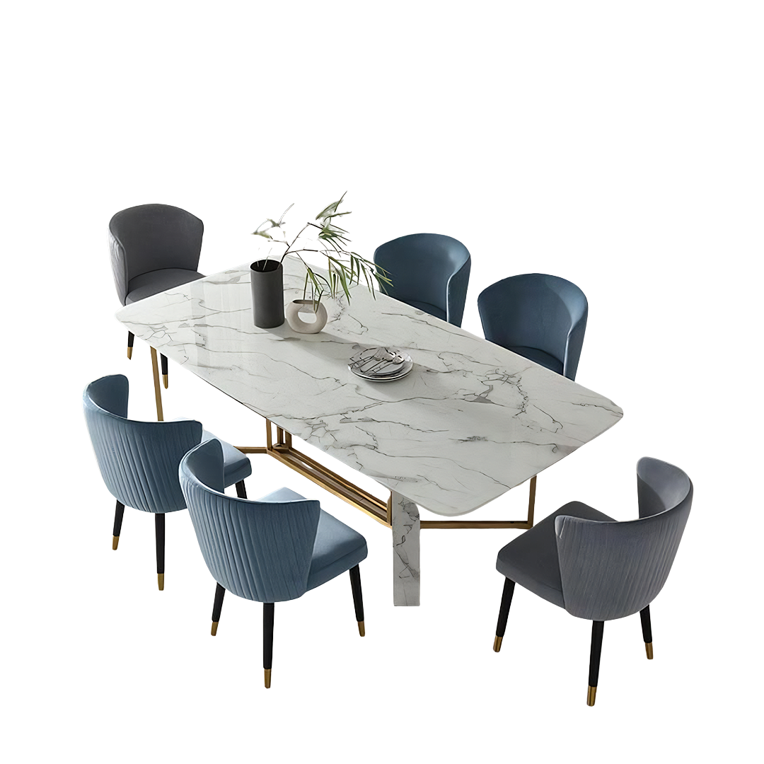 fenx dining table, dining table, sintered stone and gold in dining room