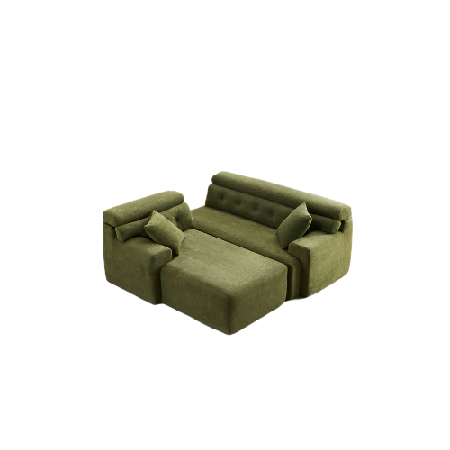 LY-029B WHITE COMPRESSION SOFA Combining Chaise Lounge With 3-seater  Wood Grain Chenille Fabric, Full Sponge Compression Sofa,combined Sofa With 2 Pillows For Living Home Furniture