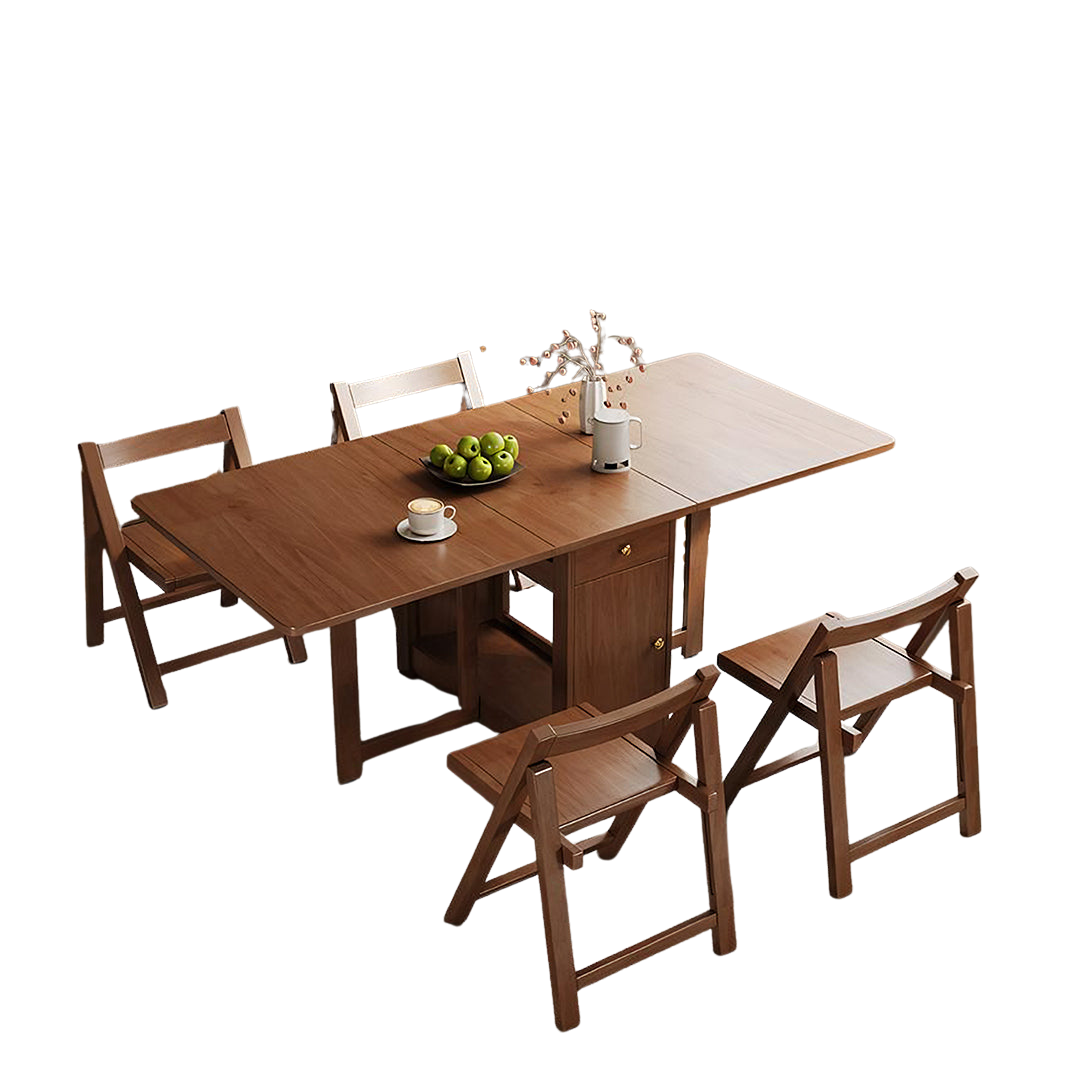 salgado folding dining table with storage, solid wood in dining room