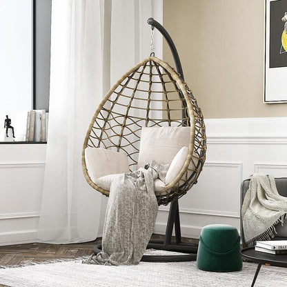 Kye Rattan Garden Hanging Egg Chair with Stand, Indoor/ Outdoor Furniture-Weilai-Style 2 With Black Stand-Weilai Concept