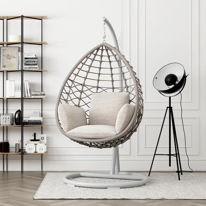 Kye Rattan Garden Hanging Egg Chair with Stand, Indoor/ Outdoor Furniture-Weilai-Style 1 With Grey Stand-Weilai Concept