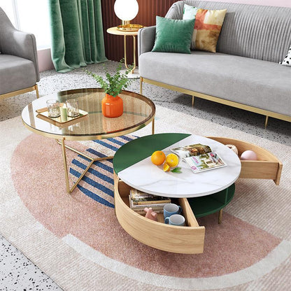 Weilai Concept Nesting Coffee Table, Green And White-Weilai-Green/ Light Oak-Weilai Concept